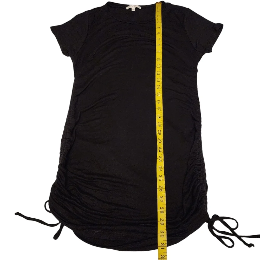 Black Short Sleeve Stretchy Mini Dress with Rouched Sides - Picture 8 of 9